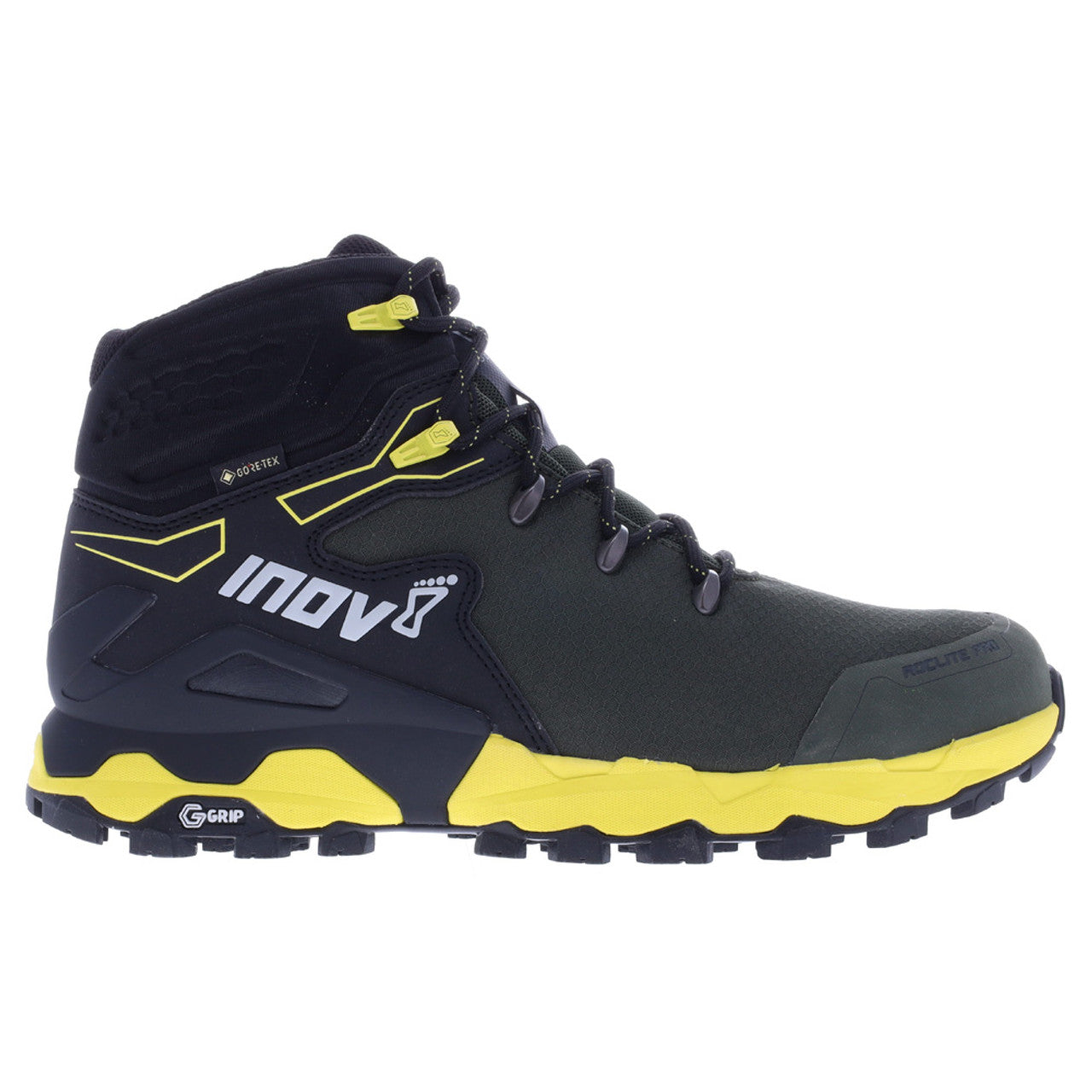 Men's Inov8 Roclite Pro G 400 GTX V2, Olive/Black/Yellow, 12 D Medium